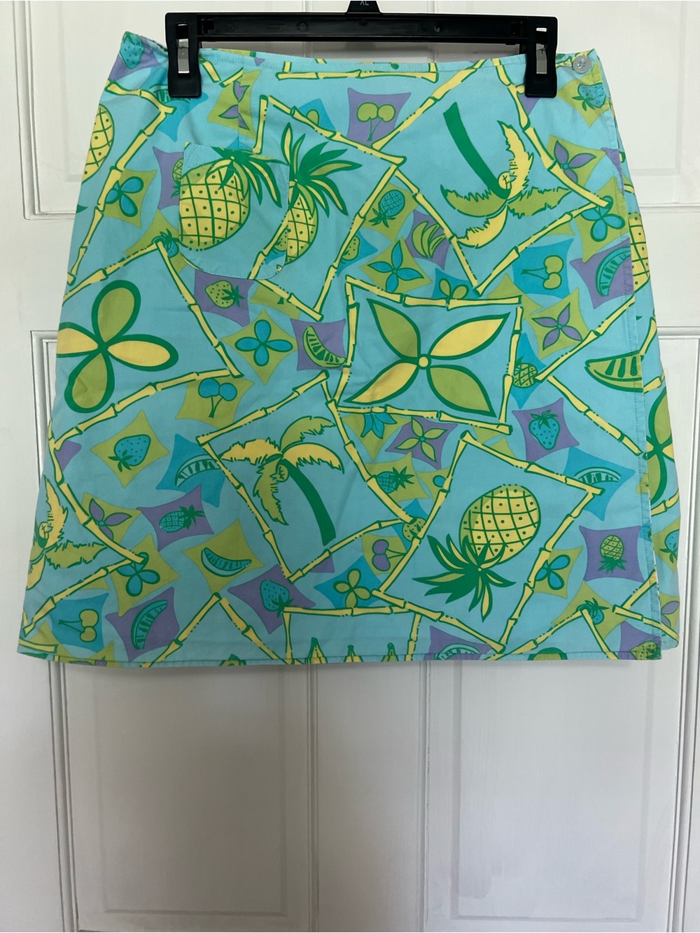 Lilly Pulitzer Aqua Tropical Print Mini Skirt with Green & Yellow Accents